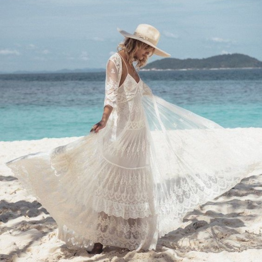 Spell Canyon Moon Mesh Duster Gown in Off-White
